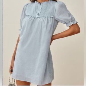 Reformation women’s large folly dress organic cotton high neck pleat puff sleeve